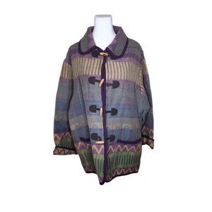 Vintage 90s Southwestern Coat Toggle Womens Size L Green Purple